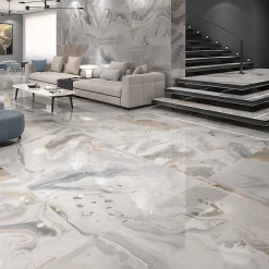 Carrelage sol / mur effet marbre bleu brillant 80x80 cm BIJOUX DOINYO-Eiffel art construction New