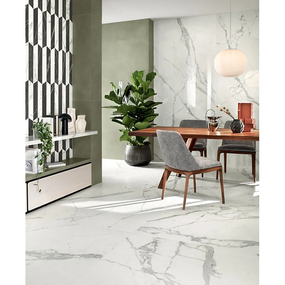 Carrelage sol / mur effet marbre blanc 120X120 cm - SCULTOREA statuario vena argento J452-Aelle Carrelage Best