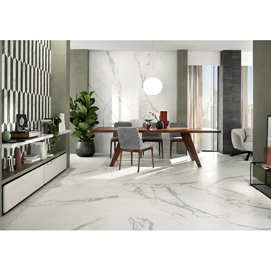 Carrelage sol / mur effet marbre blanc 120X120 cm - SCULTOREA statuario vena argento J452-Aelle Carrelage Best
