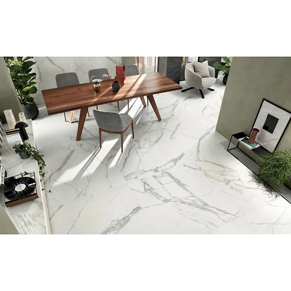 Carrelage sol / mur effet marbre blanc 120X120 cm - SCULTOREA statuario vena argento J452-Aelle Carrelage Best