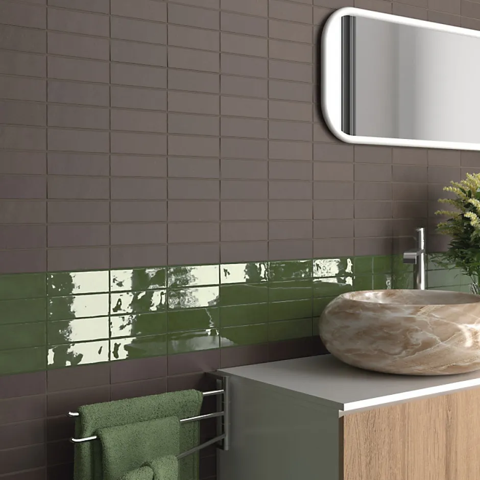 Aelle Carrelage Carrelage sol / mur effet zellige bejmat marocain 5X15 cm marron mate FANGO CHOCO