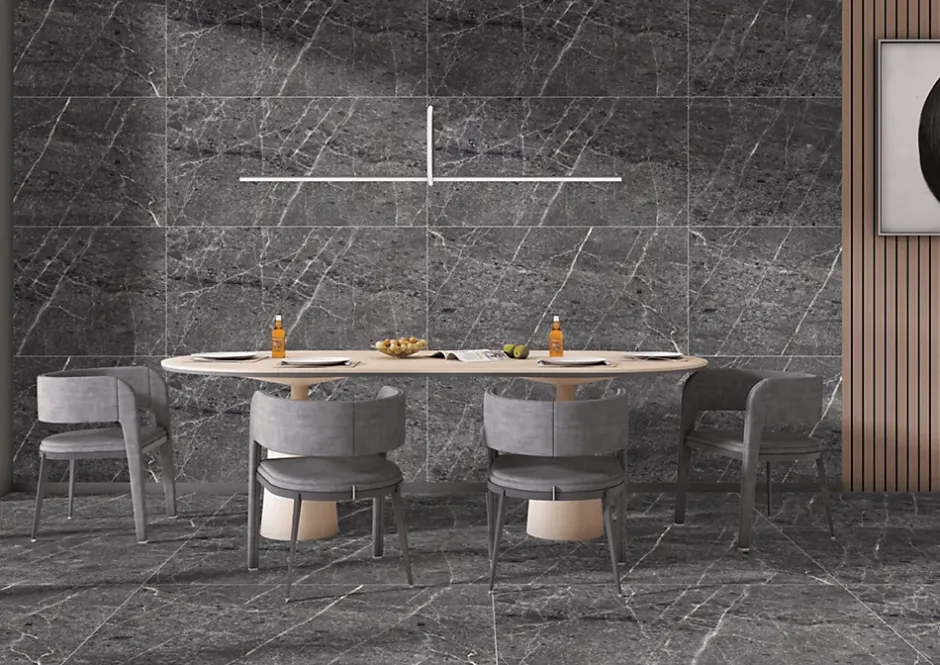 Carrelage sol / mur effet marbre anthracite TESSINO BLACK l.60 x L.120 cm Mat-Limcaro Outlet