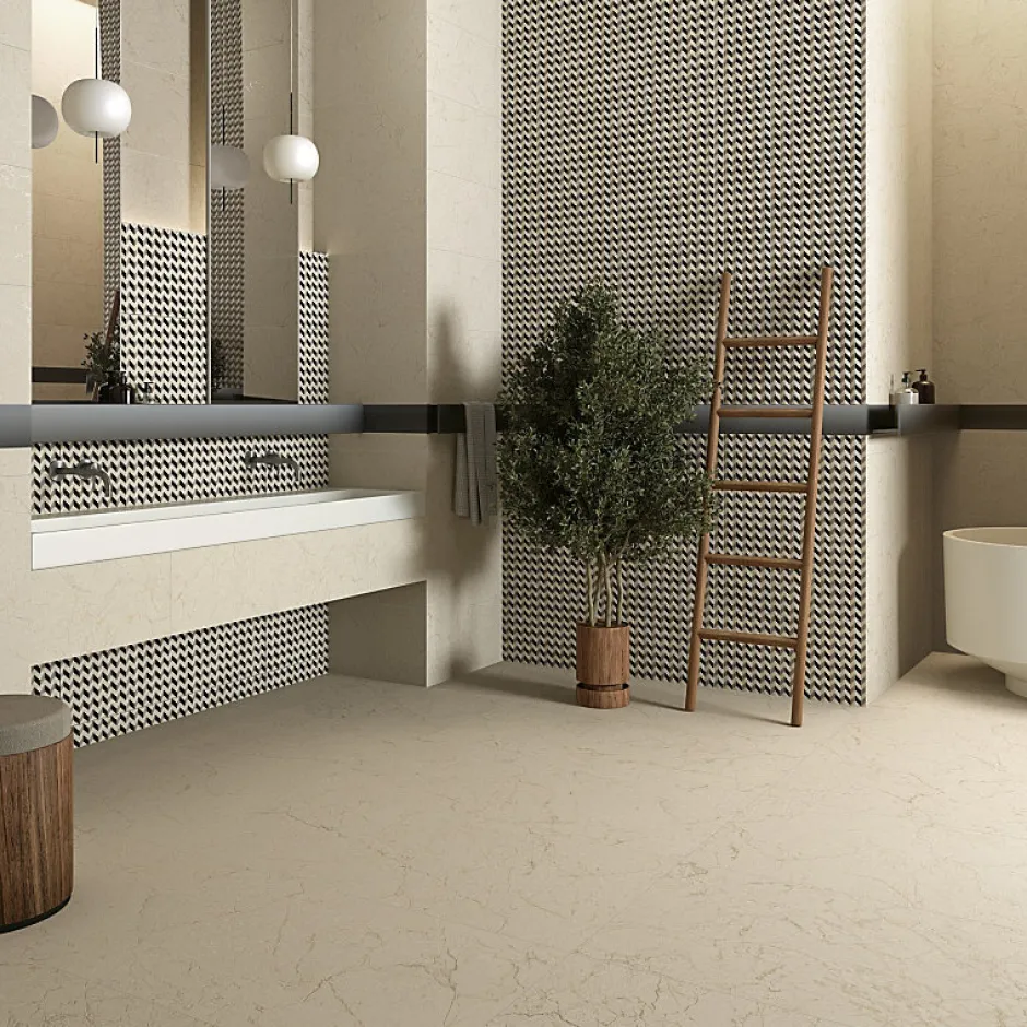 Carrelage sol / mur effet terrazzo beige 80x80 cm CREAM R DUNE-Aelle Carrelage Discount