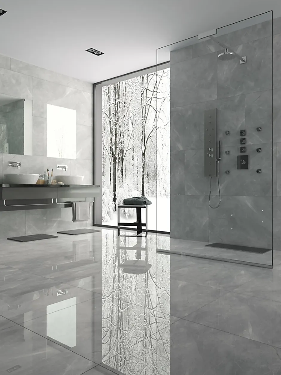 Limcaro Carrelage sol / mur effet marbre gris PULPIS GREY l.60 x L.120 cm Brillant