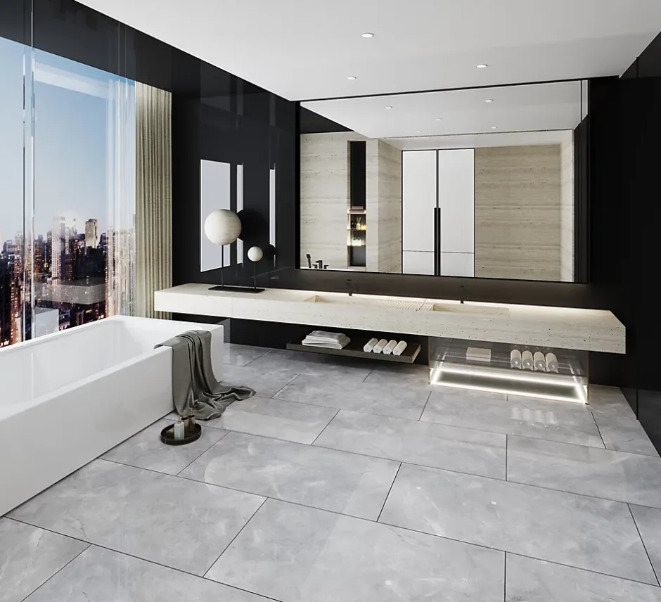 Limcaro Carrelage sol / mur effet marbre gris PULPIS GREY l.60 x L.120 cm Brillant