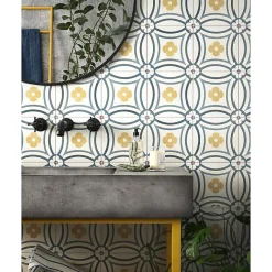 Aelle Carrelage Carrelage sol / mur effet ciment motif floral coloré 20x20 cm - CAPRICE SAINT TROPEZ