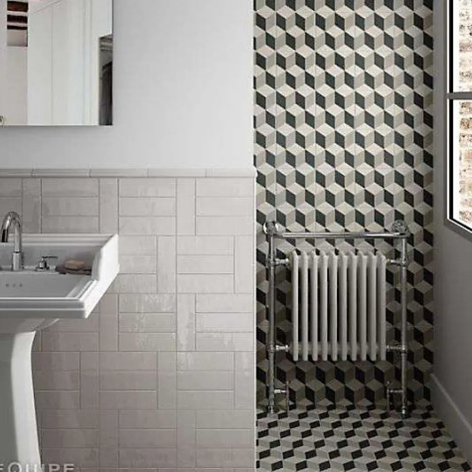 Carrelage sol / mur effet béton design chevron beige 60x120 cm SEINE RILSE CREMA-Aelle Carrelage Best