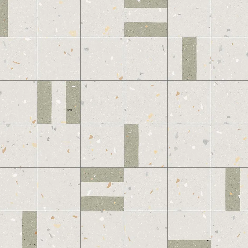 Eiffel art construction Carrelage sol / mur effet terrazzo 20x20 cm Croccante Granola Menta (vendu par boite de 1m2)