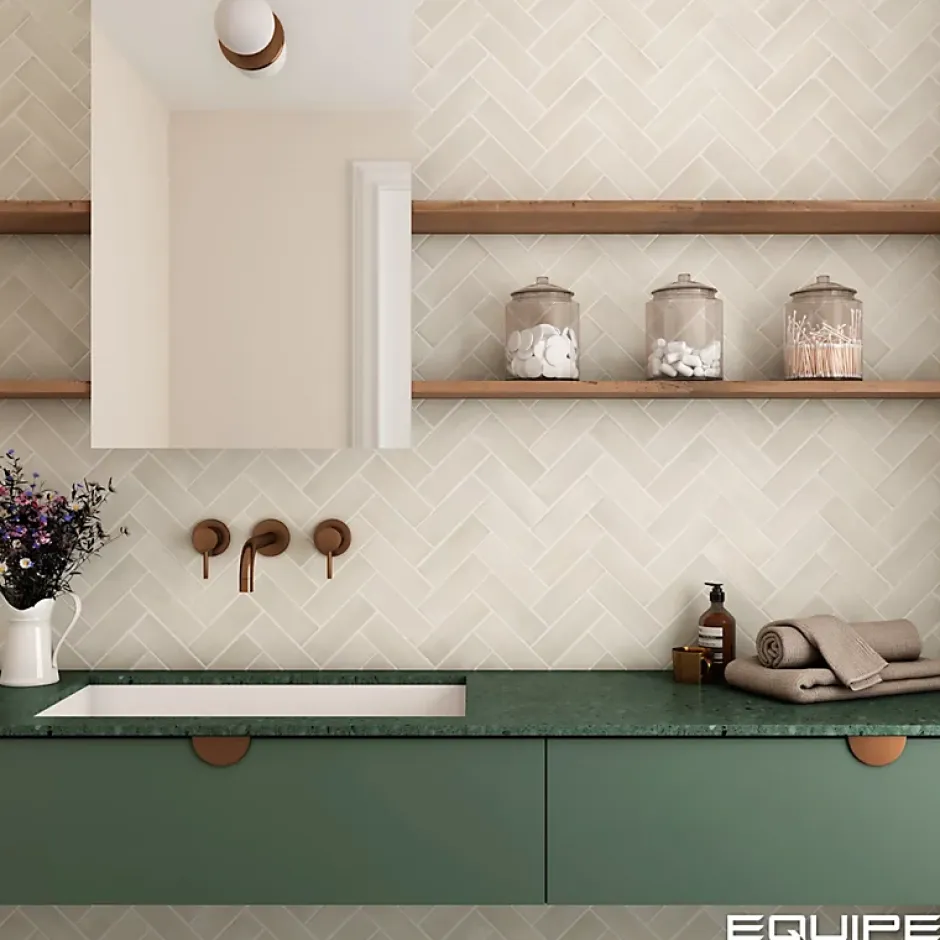 Aelle Carrelage Carrelage sol / mur effet zellige bejmat marocain 5X15 cm crème mate 5X15 cm COCO CANVAS MATT