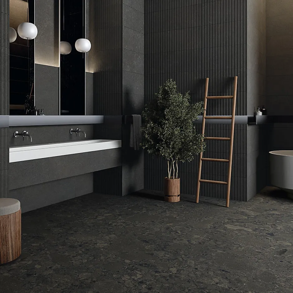 Aelle Carrelage Carrelage sol / mur effet terrazzo noir 19,4x120 cm BLACK SPACE