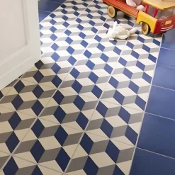 Carrelage sol / mur effet ciment motif cube 20x20 cm 1900 GÜELL 1-Aelle Carrelage Outlet