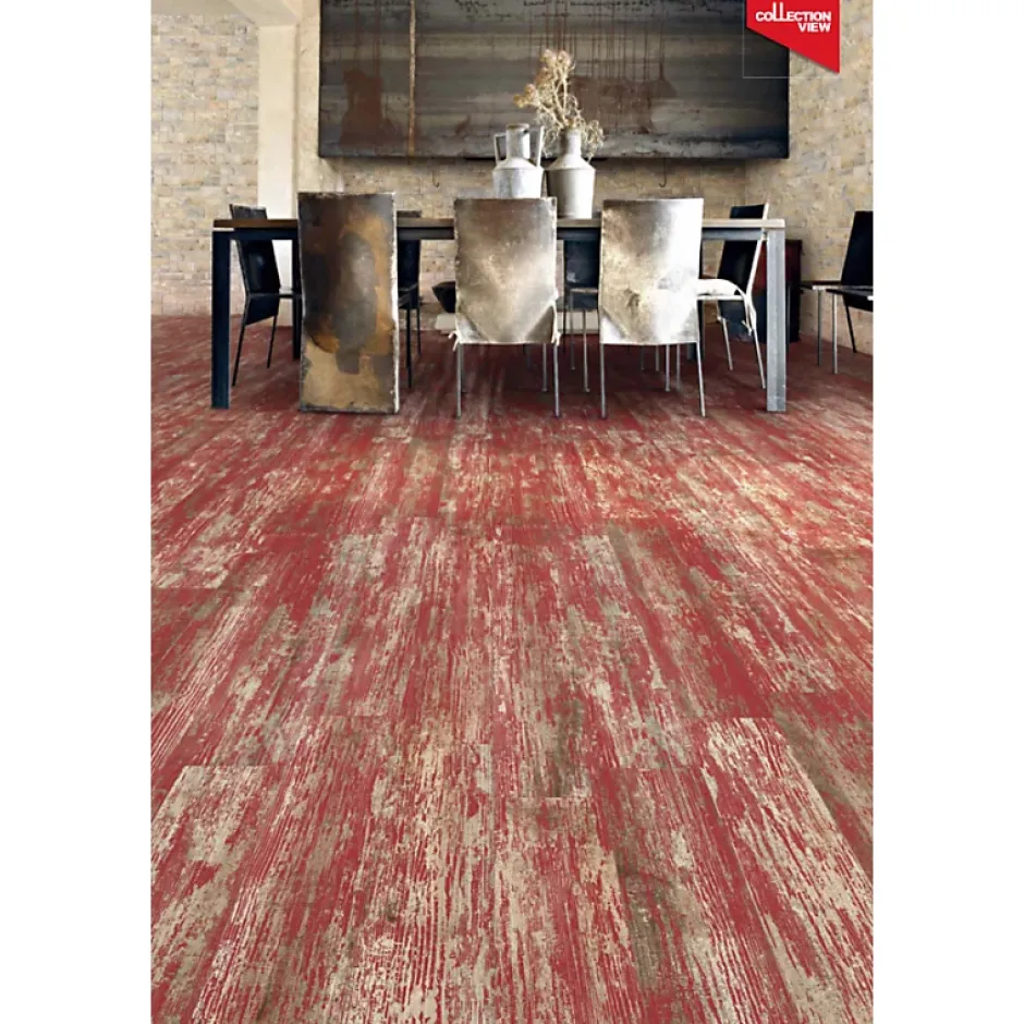 Aelle Carrelage Carrelage sol / mur effet bois vieilli rouge 14,4 x 89,3 cm YUGO R VOLCAN