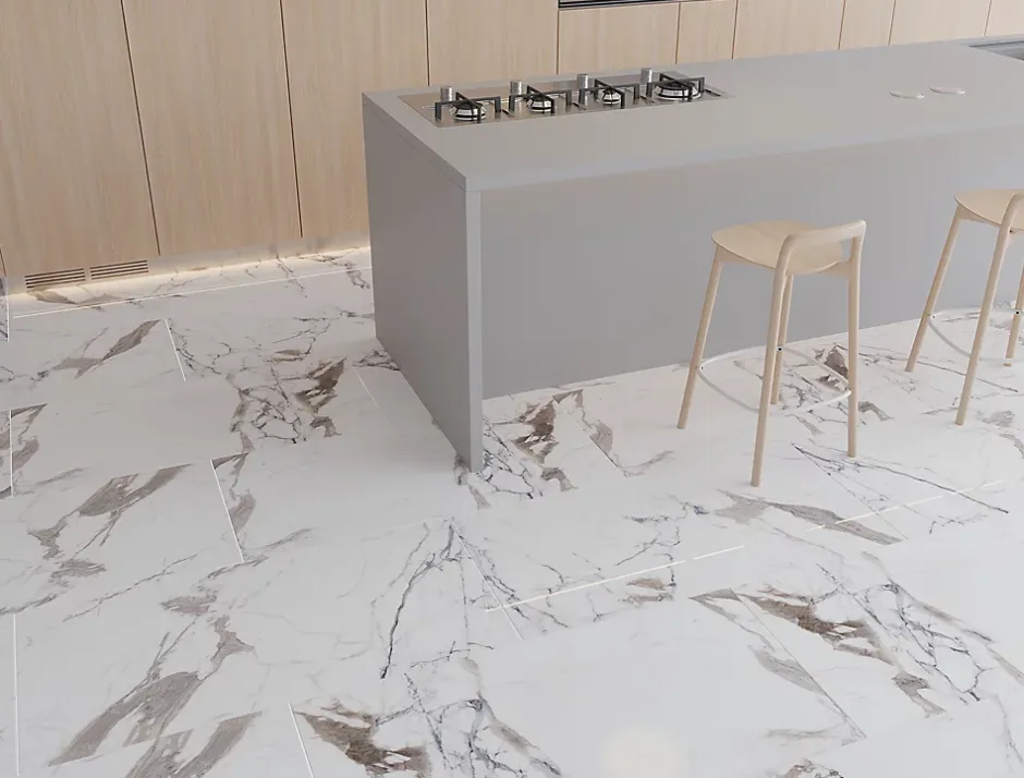 Limcaro Carrelage sol / mur effet marbre beige PAONAZZO BRILLANT l.60 x L.120 cm Brillant