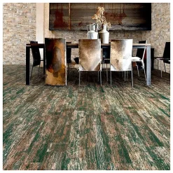 Aelle Carrelage Carrelage sol / mur effet bois vieilli vert 14,4 x 89,3 cm YUGO R MAR