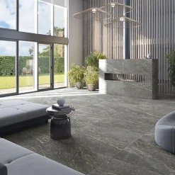 Carrelage sol / mur effet pierre gris anthracite 60x120 cm BETILO R DARK-Aelle Carrelage Best