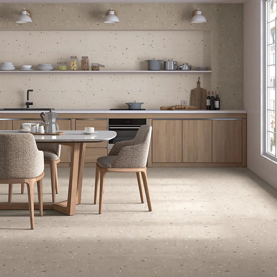 Carrelage sol / mur effet terrazzo 60x120 cm Croccante-R Avellana (vendu par boite de 1.44m2)-Eiffel art construction