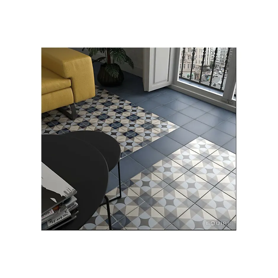 Carrelage sol / mur effet ciment motif coloré 20x20 cm ART NOUVEAU PALAIS BLUE-Aelle Carrelage Sale