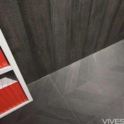 Aelle Carrelage Carrelage sol / mur effet béton design chevron gris anthracite 60x120 cm SEINE RILSE CEMENTO