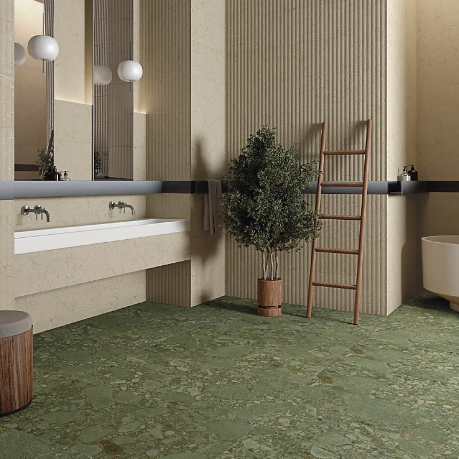 Aelle Carrelage Carrelage sol / mur effet terrazzo vert 19,4x120 cm GREEN GIADA