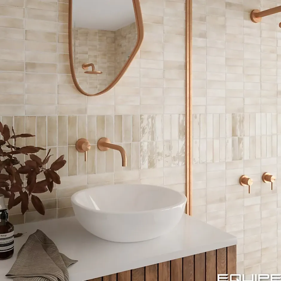 Carrelage sol / mur effet zellige bejmat marocain 5X15 cm crème beige brillant 5X15 cm COCO CANVAS WALL-Aelle Carrelage Hot