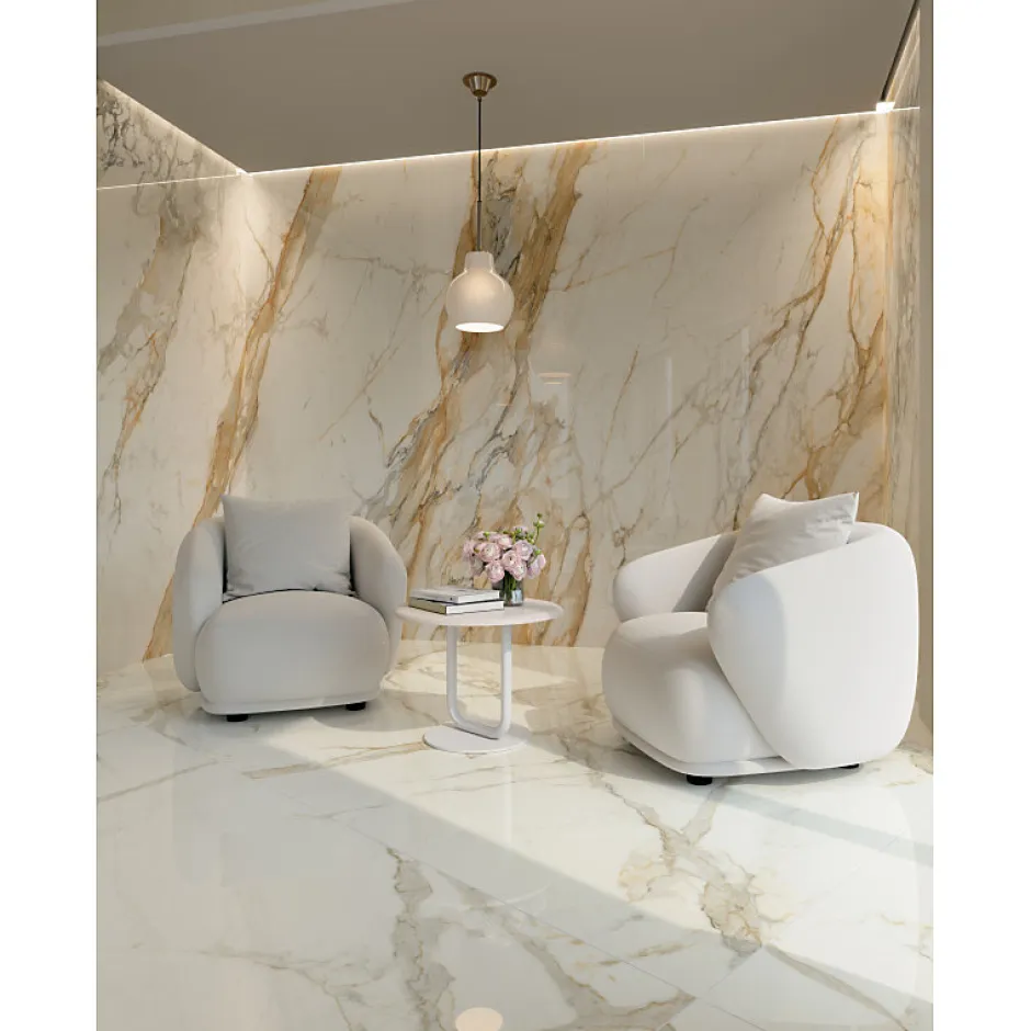 Aelle Carrelage Carrelage sol / mur effet marbre beige et gris 60x120 cm - SCULTOREA calacatta vena antica J401