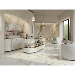 Aelle Carrelage Carrelage sol / mur effet marbre beige et gris 60x120 cm - SCULTOREA calacatta vena antica J401