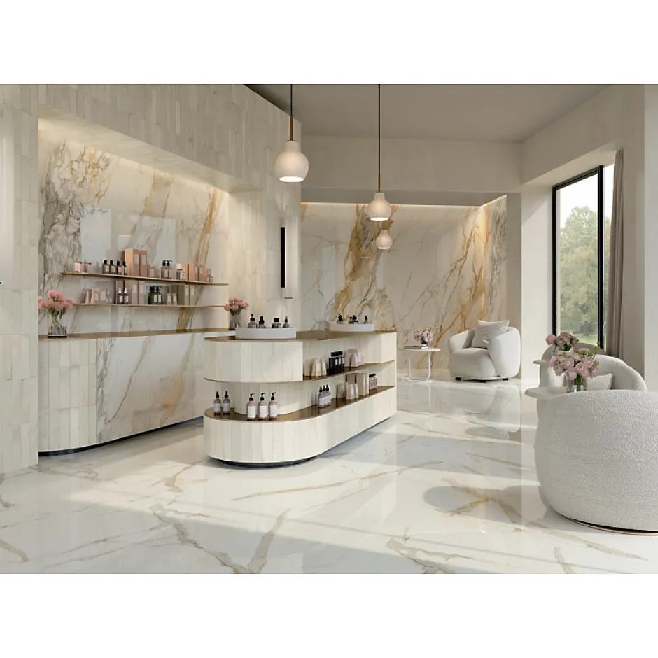 Aelle Carrelage Carrelage sol / mur effet marbre beige et gris 60x120 cm - SCULTOREA calacatta vena antica J401