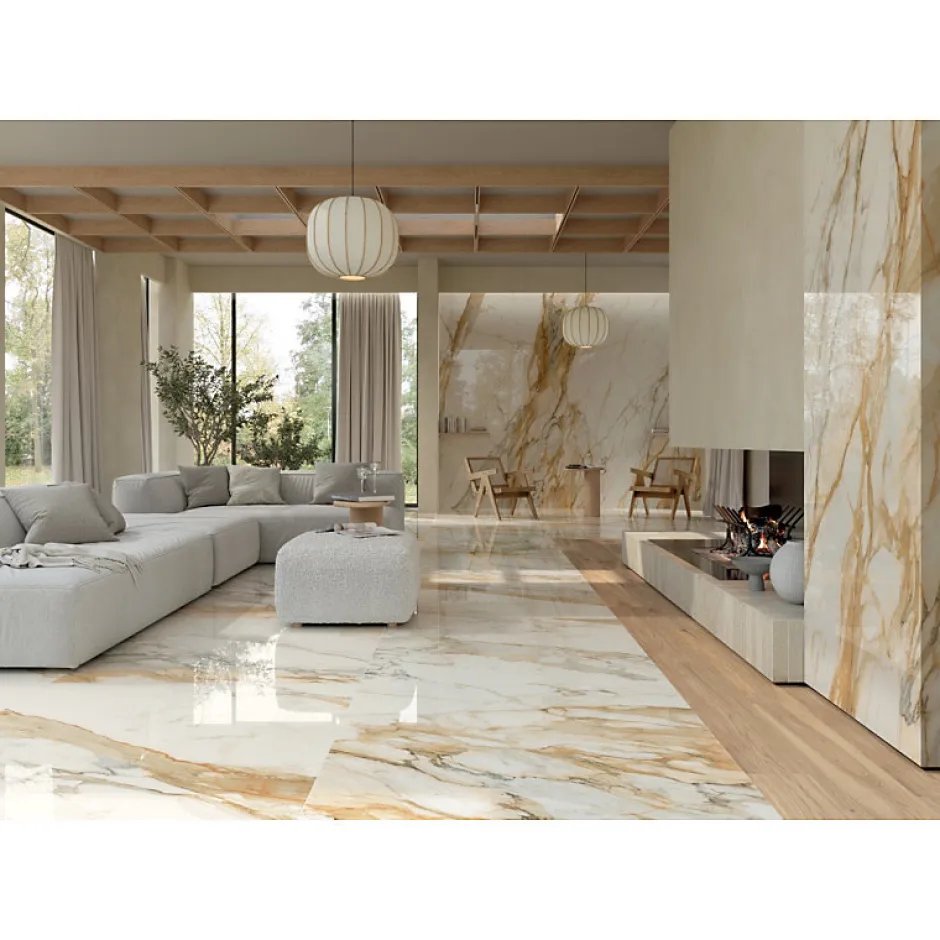 Aelle Carrelage Carrelage sol / mur effet marbre beige et gris 60x120 cm - SCULTOREA calacatta vena antica J401