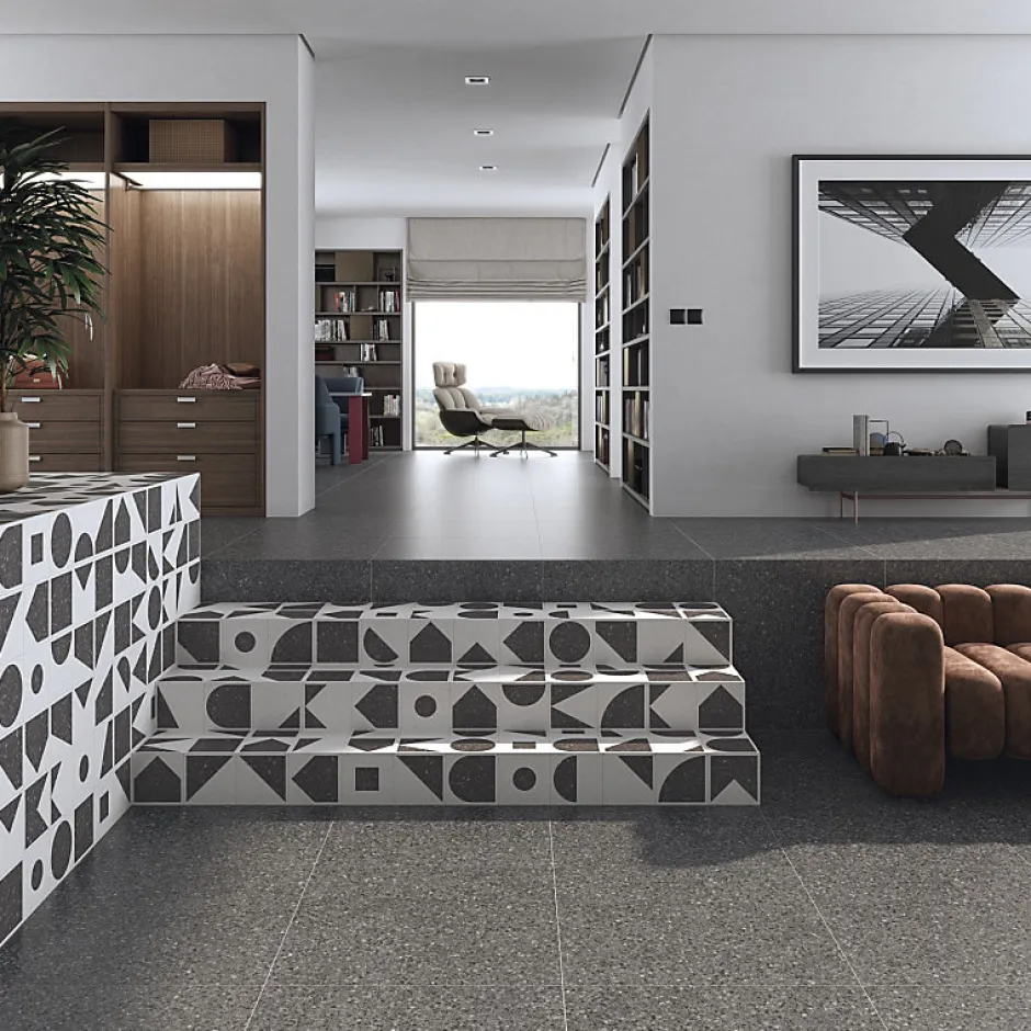 Aelle Carrelage Carrelage sol / mur effet terrazzo 80x80 cm NIZA-R Negro