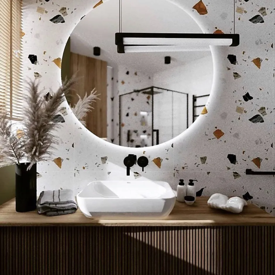 Eiffel art construction Carrelage sol / mur effet terrazzzo coloré 80x80 cm STRACCIATELLA NACAR (vendu par boite 1.28m2)