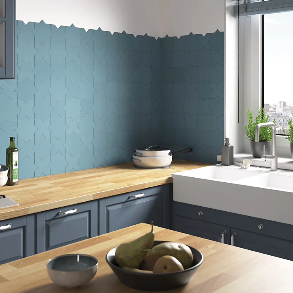 Carrelage sol / mur forme croix bleu 12X12 cm PORTO CROSS AZURE-Aelle Carrelage Clearance