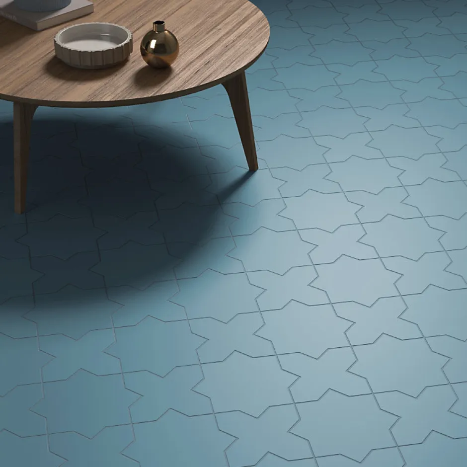 Carrelage sol / mur forme croix bleu 12X12 cm PORTO CROSS AZURE-Aelle Carrelage Clearance