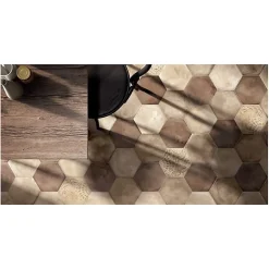 Carrelage sol / mur hexagonal effet ciment vieilli beige 25x21,6 cm TERRA AVORIO HEXAGONAL-Aelle Carrelage Online