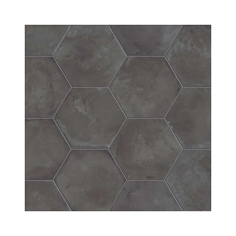 Carrelage sol / mur hexagonal effet ciment vieilli gris anthracite 25x21,6 cm TERRA NERO HEXAGONAL-Aelle Carrelage Sale