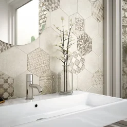 Carrelage sol / mur hexagonal effet ciment patchwork beige 17,5x20 cm HEXATILE CEMENT GARDEN SAND-Aelle Carrelage Online