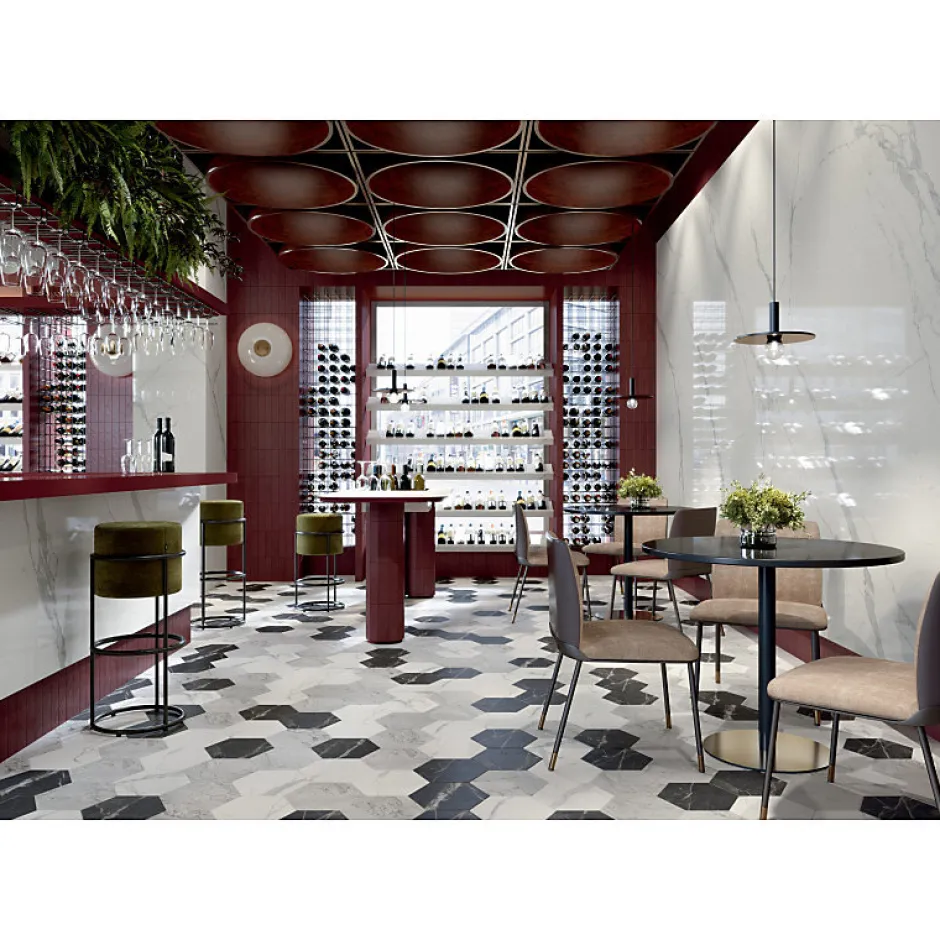 Aelle Carrelage Carrelage sol / mur hexagonal effet marbre noir mate 25x21,6 cm SCULTOREA dark diamond esagonal J471