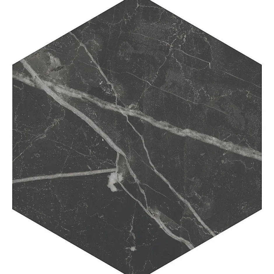 Aelle Carrelage Carrelage sol / mur hexagonal effet marbre noir mate 25x21,6 cm SCULTOREA dark diamond esagonal J471