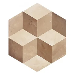 Carrelage sol / mur hexagonal effet ciment motif cube géométrique 25x21,6 cm TERRA CUBO HEXAGONAL BEIGE-Eiffel art construction