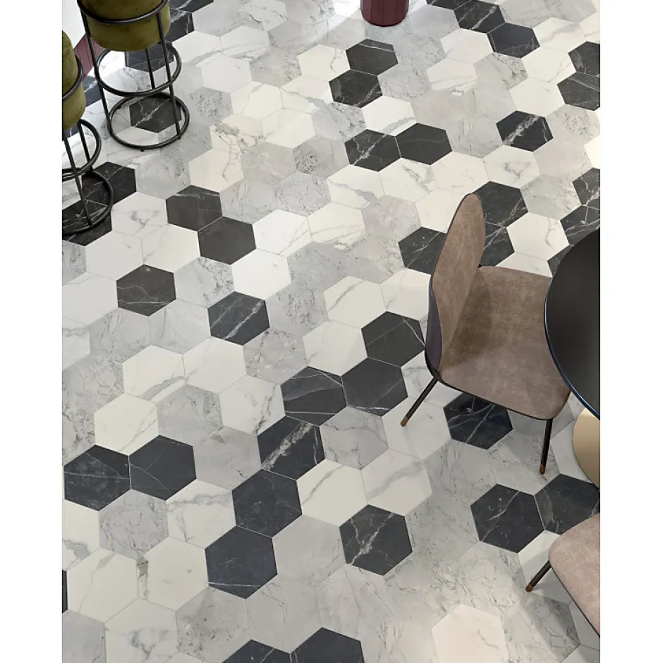 Aelle Carrelage Carrelage sol / mur hexagonal effet marbre gris mate 25x21,6 cmSCULTOREA foam grey esagona J470