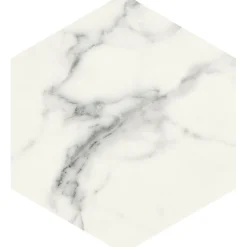 Carrelage sol / mur hexagonal effet marbre blanc mate 25x21,6 cmSCULTOREA statuario vena argento esagona J469-Aelle Carrelage Sale