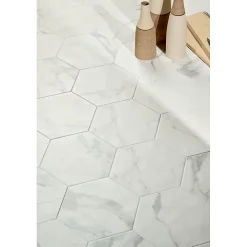 Carrelage sol / mur hexagonal effet marbre blanc mate 25x21,6 cmSCULTOREA statuario vena argento esagona J469-Aelle Carrelage Sale