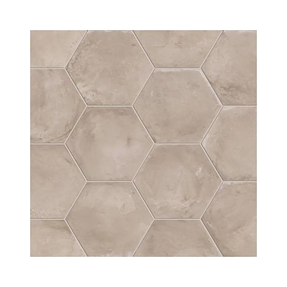 Carrelage sol / mur hexagonal effet ciment vieilli gris claire 25x21,6 cm TERRA GRIGIO-Aelle Carrelage