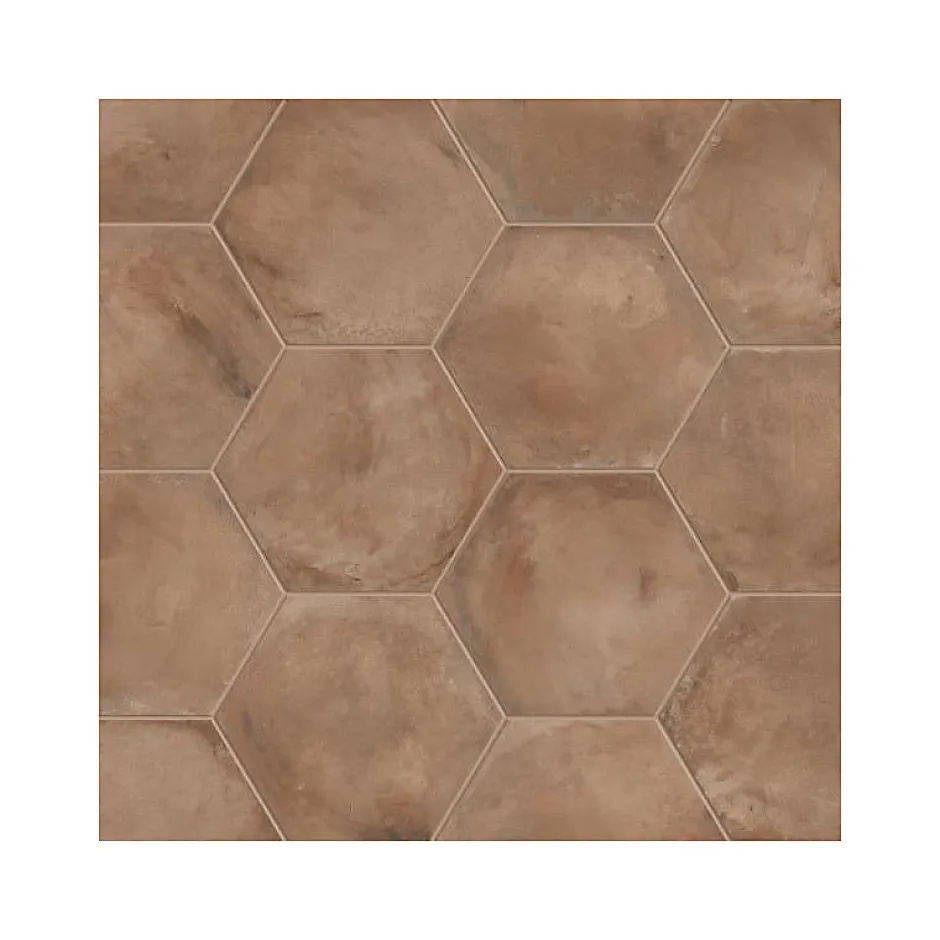 Aelle Carrelage Carrelage sol / mur hexagonal effet ciment vieilli marron 25x21,6 cm TERRA ROSSO HEXAGONAL