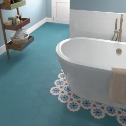 Carrelage sol / mur hexagonal uni bleu 17,5x20 cm COIMBRA AZURE 30636-Aelle Carrelage New