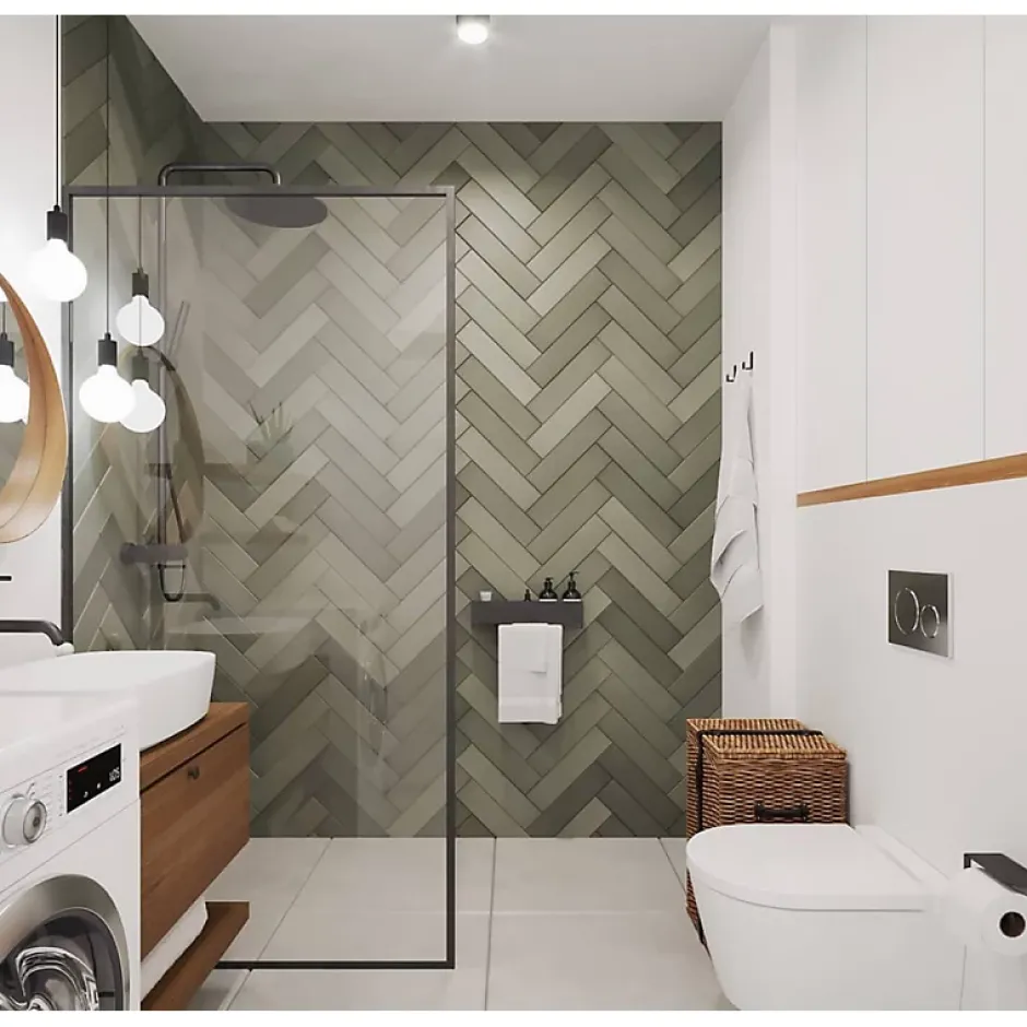 Carrelage sol / mur pose baton rompu chevron uni vert kaki mate STROMBOLI EVERGREEN-Aelle Carrelage Best