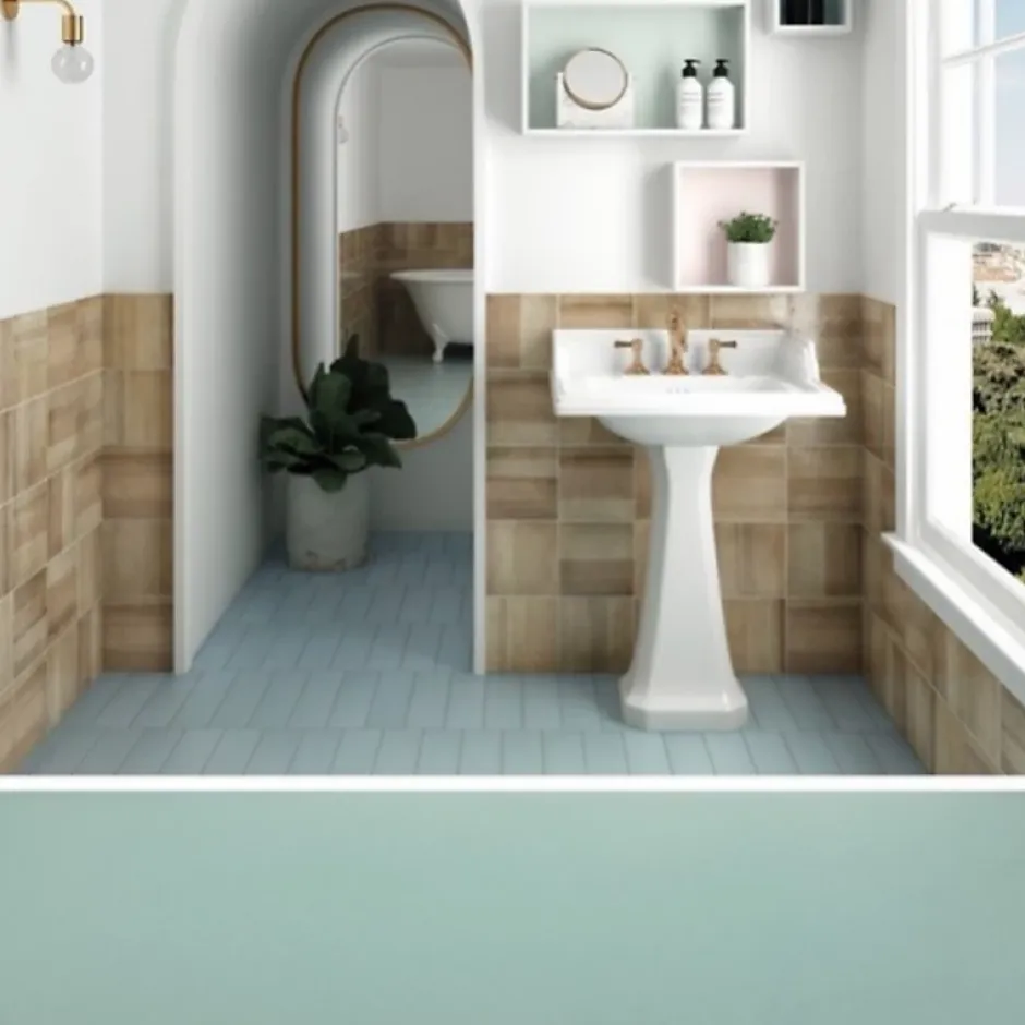 Carrelage sol / mur pose baton rompu chevron uni vert menthe mate STROMBOLI BAHIA BLUE-Aelle Carrelage Best