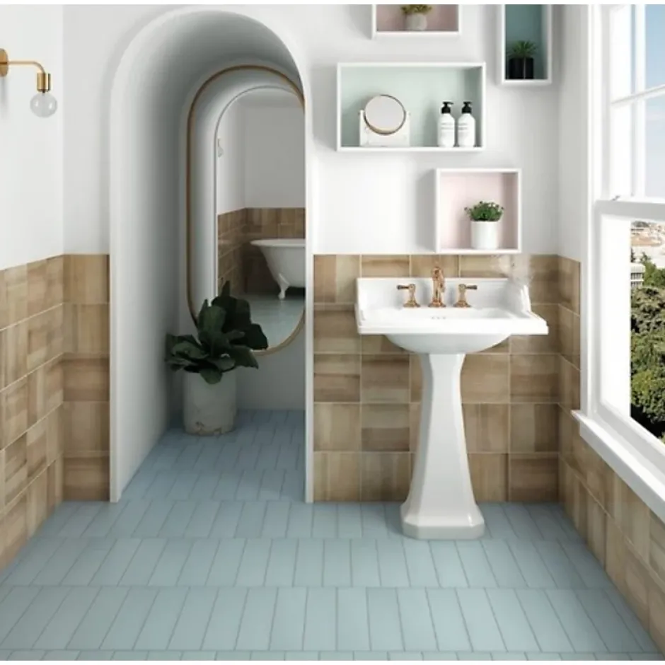 Carrelage sol / mur pose baton rompu chevron uni vert menthe mate STROMBOLI BAHIA BLUE-Aelle Carrelage Best