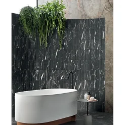 Aelle Carrelage Carrelage sol / mur rectangulaire effet marbre noir mate 6x24 cm SCULTOREA dark diamond miniature J479