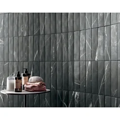 Aelle Carrelage Carrelage sol / mur rectangulaire effet marbre noir mate 6x24 cm SCULTOREA dark diamond miniature J479