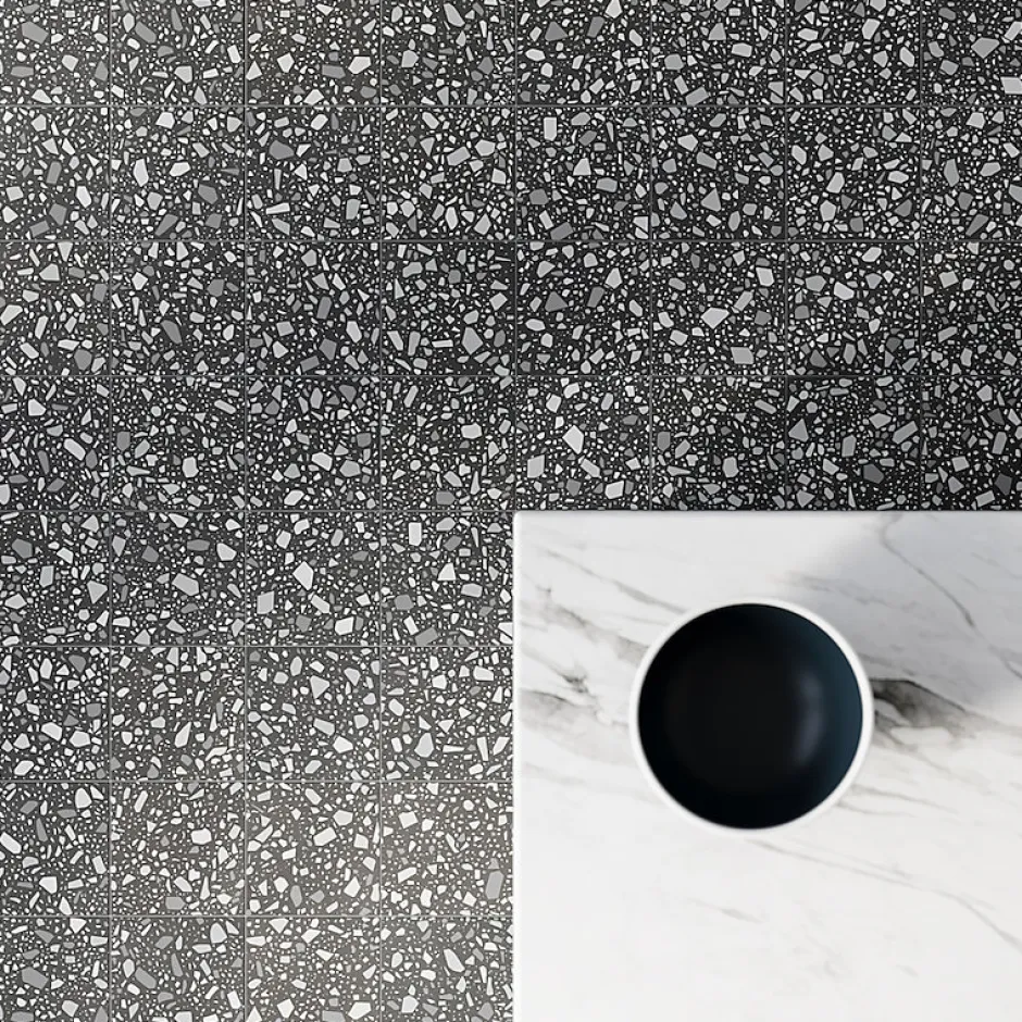 Carrelage sol / mur terrazzo multicouleur 18,6x18,6 cm CONFETTI NERO GRIGIO-Aelle Carrelage New